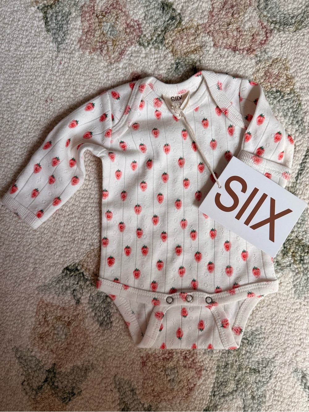 SIIX Baby Strawberry-Print Long Sleeve Bodysuit - White with Pink
